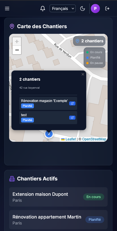 Aperçu : Géolocalisation dans Chantiax