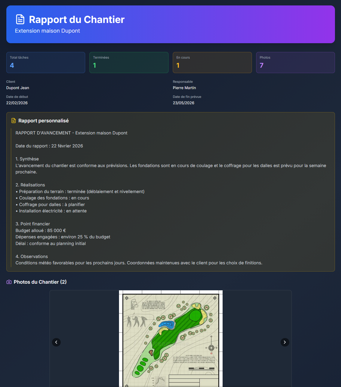 Aperçu : Rapports partageables dans Chantiax
